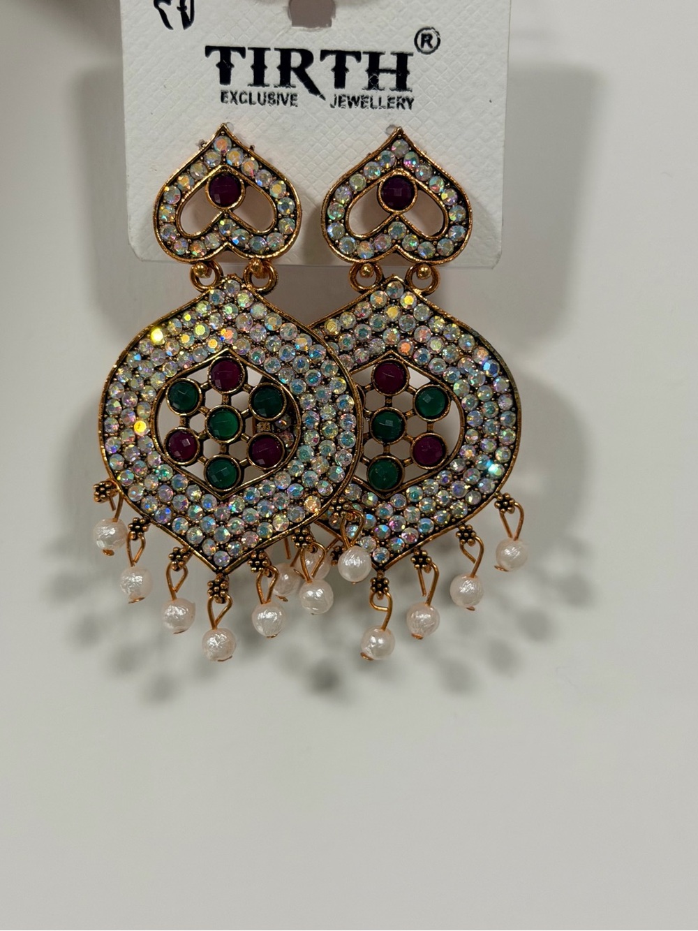 Gold-Tone Green & Purple Crystal Drop Earrings